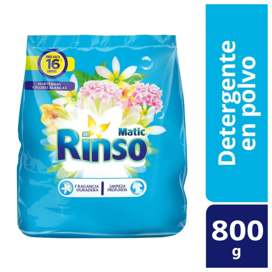 Detergente en Polvo Rinso 800 g Fragancia Hortensias y Flores Blancas