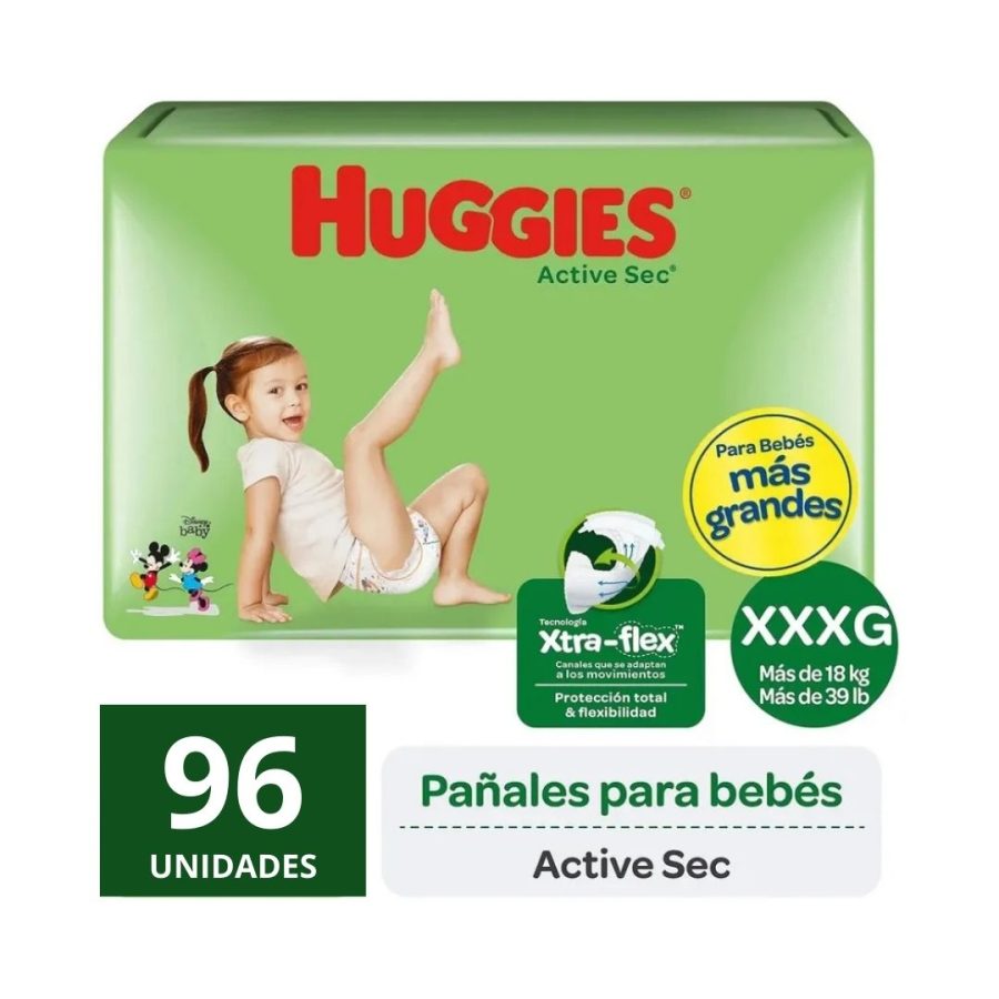 Pañales Huggies Active Sec Talla XXXG 96 un