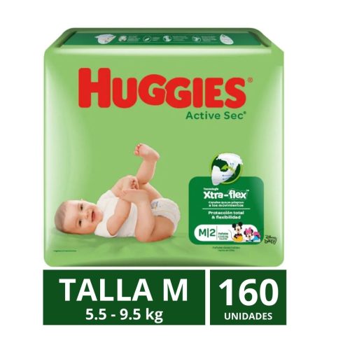 Pañales Huggies Active Sec Talla M 160 un