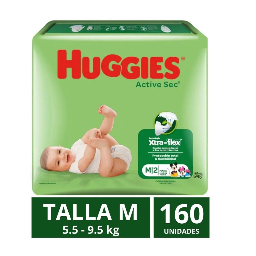 Pañales Huggies Active Sec Talla M 160 un