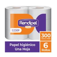 Papel Higiénico Rendipel Pro Rollo 6 Un 300 M c/u