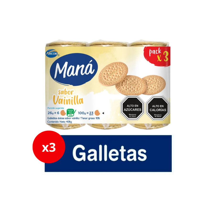 Galletas Maná Vainilla Tripack 408 g