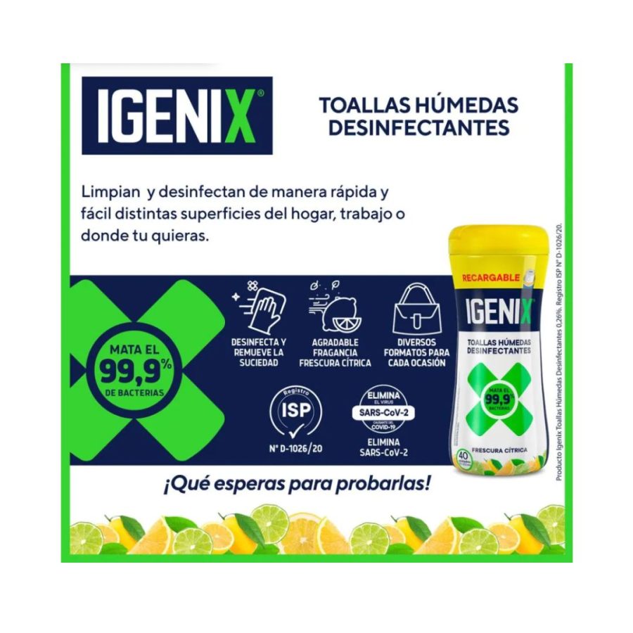 Toallas Humedas Igenix Frescura Cítrica 40 un.
