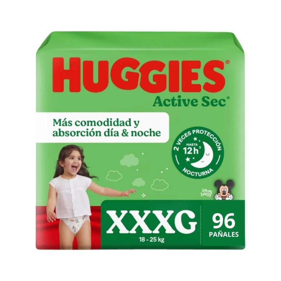 Pack Pañales Huggies Active Sec Talla XXXG 96 un