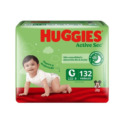 Pañales Huggies Active Sec Talla G 132 un