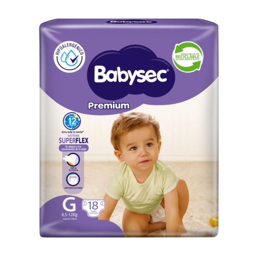 Pañales de Bebé Babysec Premium 18 un G
