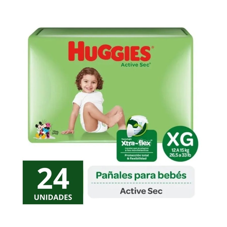 Pañales Huggies Active Sec Talla XG 24 un