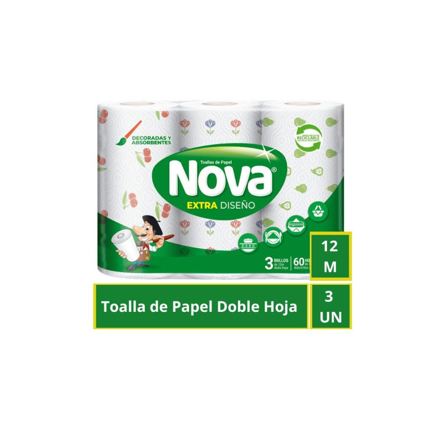 Toalla Nova Extra Diseño 3 un x 12 m c/u