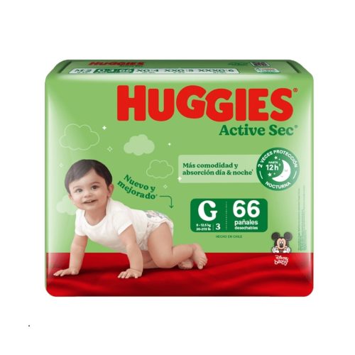 Pañales Huggies Active Sec Talla G 66 un