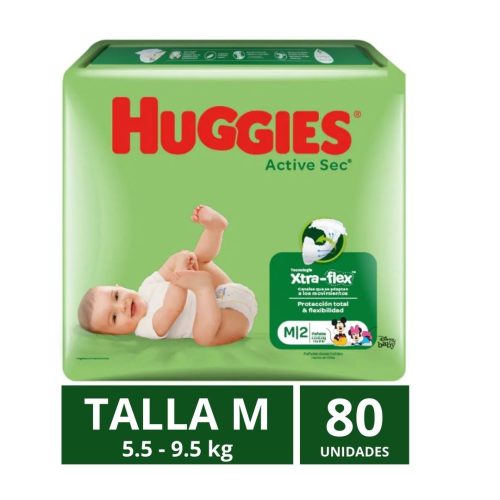 Pañales Huggies Active Sec Talla M 80 un