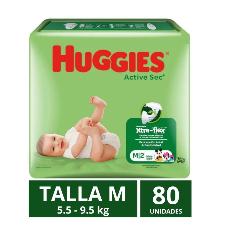 Pañales Huggies Active Sec Talla M 80 un