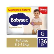 Pañales Babysec Super Premium Talla G 136 unidades