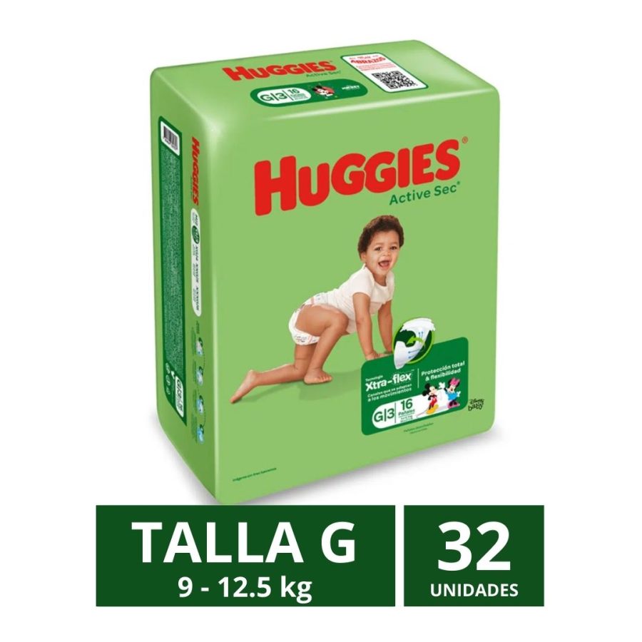 Pañales Huggies Active Sec Talla G 32 un
