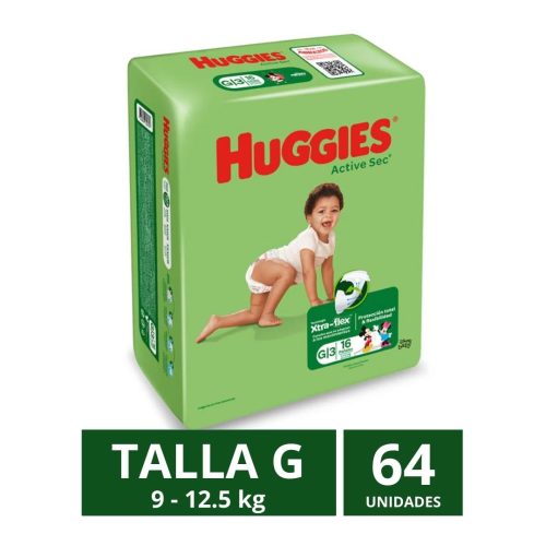 Pañales Huggies Active Sec Talla G 64 un