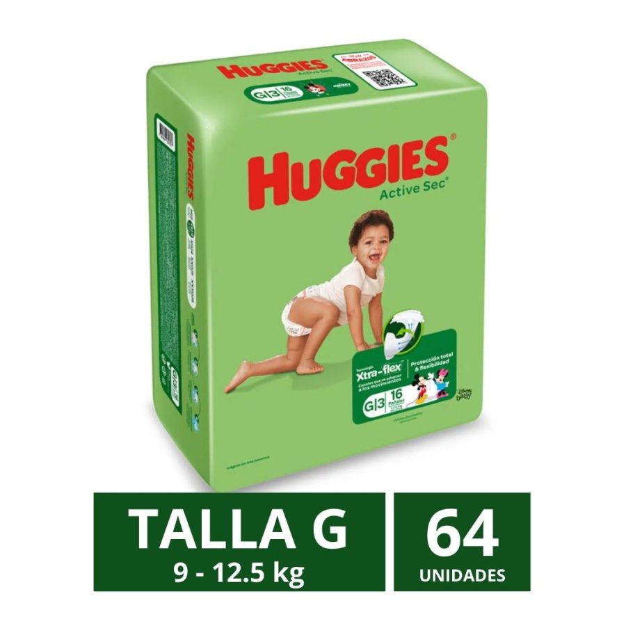 Pañales Huggies Active Sec Talla G 64 un