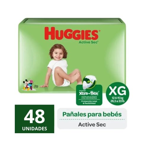 Pañales Huggies Active Sec Talla XG 48 un