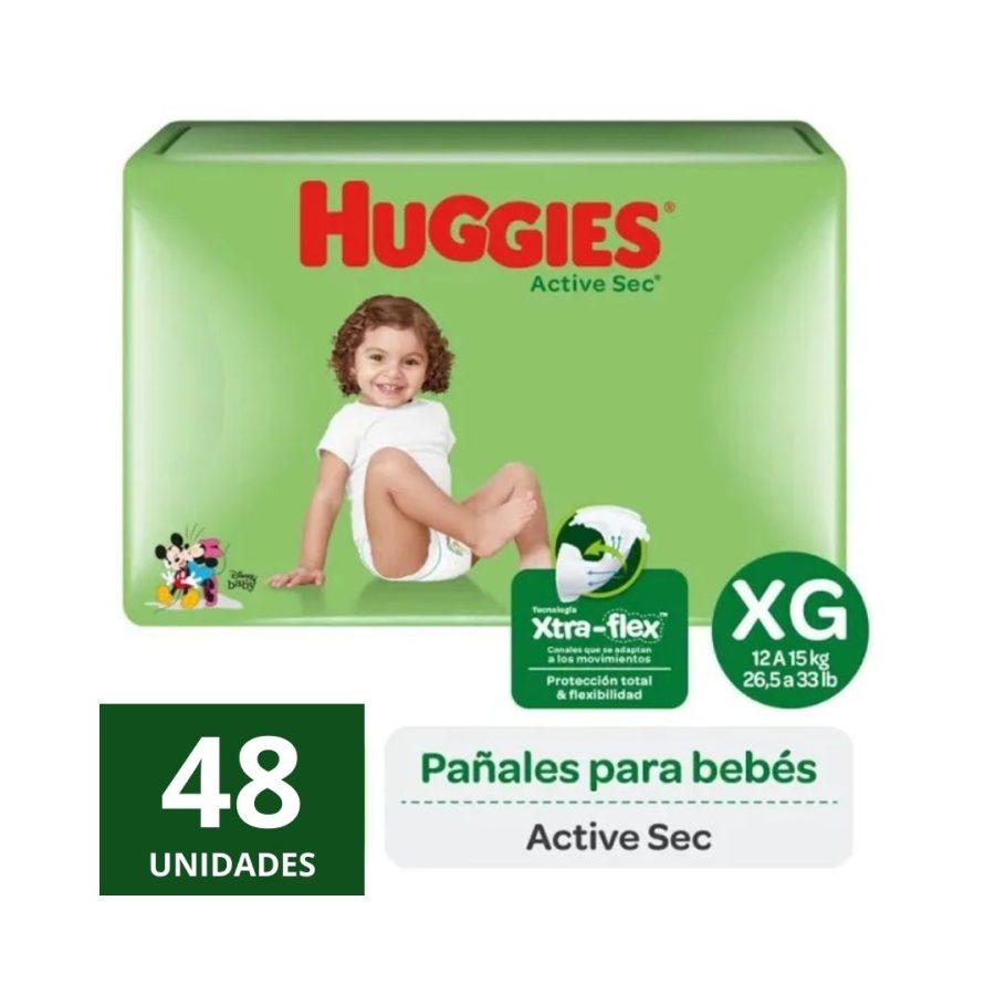 Pañales Huggies Active Sec Talla XG 48 un