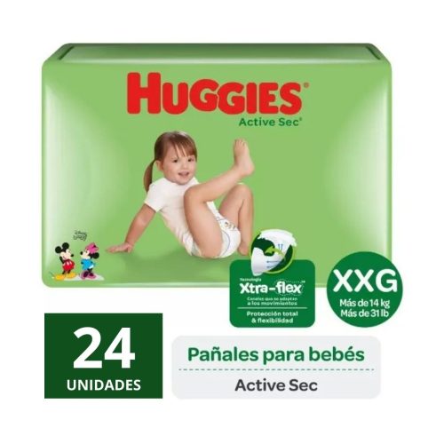 Pañales Huggies Active Sec Talla XXG 24 un