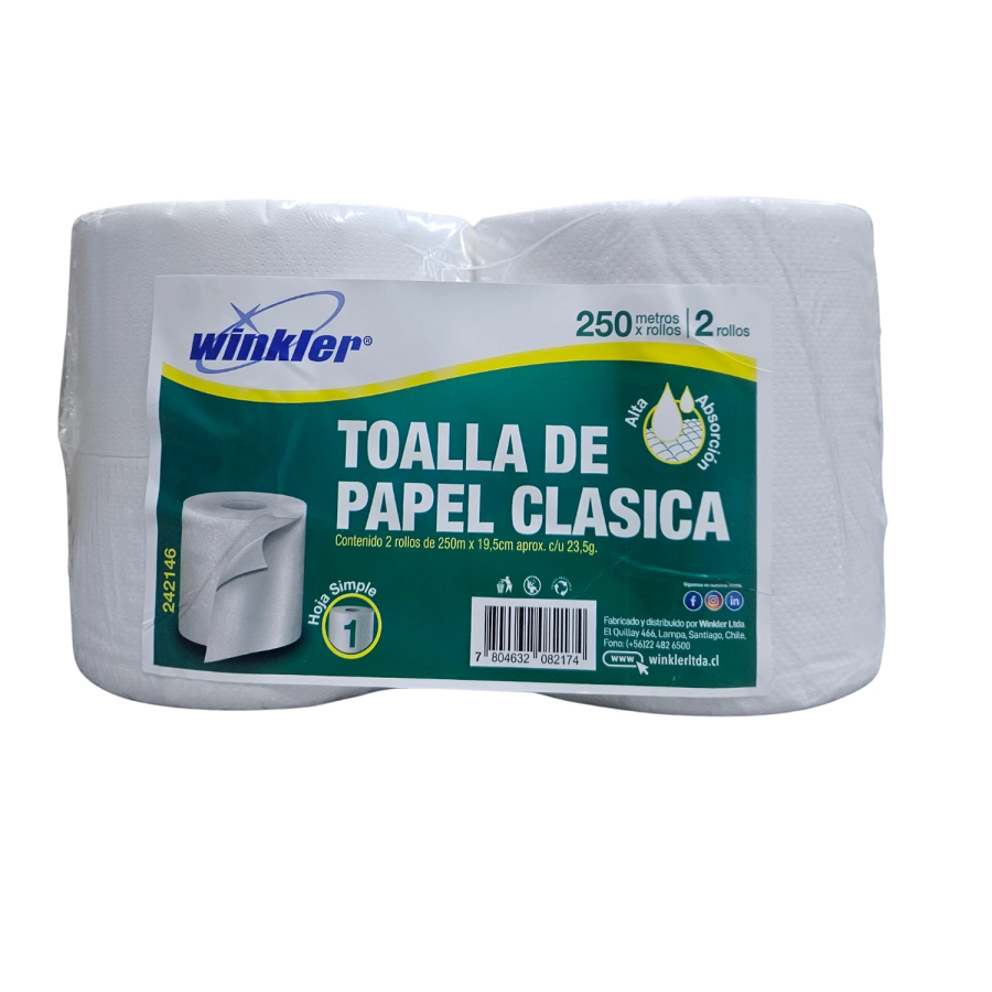 1500 Winkler Toalla Papel Fibra Larga 29 g 2 x 250 m con Litografía
