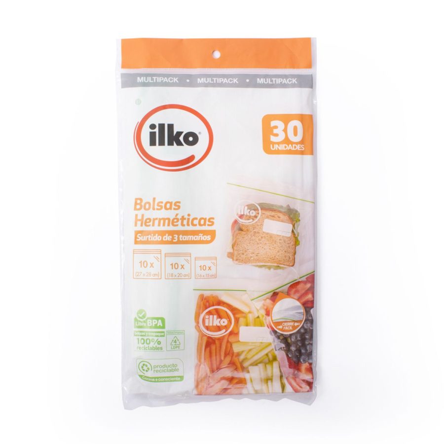 159418-1200-1200 ILKO - PACK BOLSAS HERMETICAS 30 UN - 3 TAMAÑOS