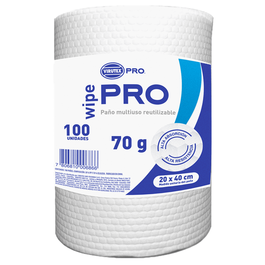 160419-1200-1200 VIRUTEX PRO PAÑO ROLLO MULTIUSO REUTILIZABLE 100 UN 70GR - 20X40 cm