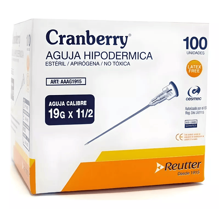 Aguja HiPodérmica Aguja HiPodérmica 19G X 1 1/2