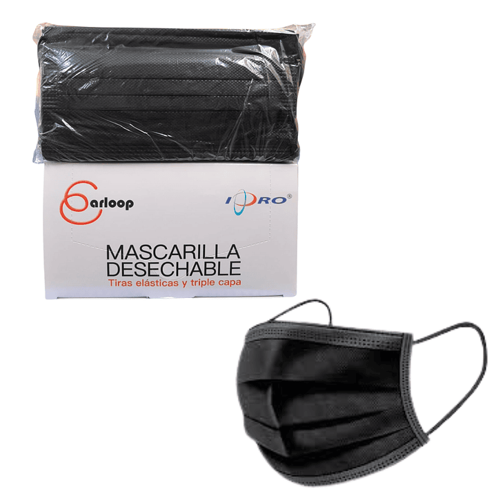 Mascarillas Mascarillas 3 pliegues Negras 50 un