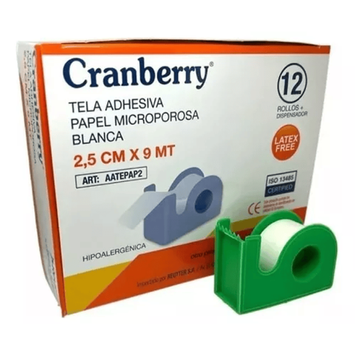 CAJA 12 UNIDADES Tela Adhesiva, Papel Microporosa 2,5cm x 9 m +dispensador - Cranberry
