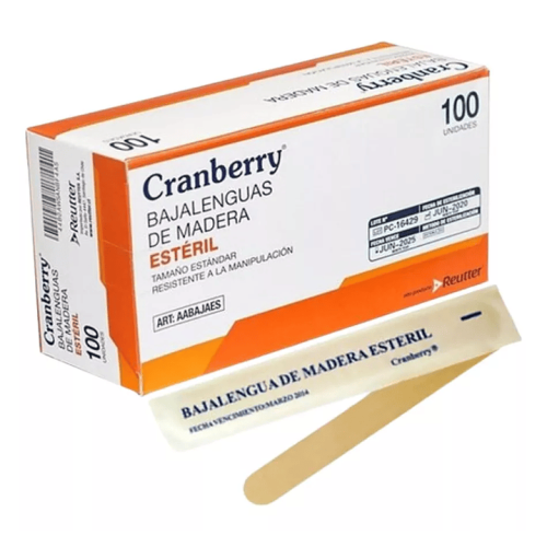 Bajalenguas cranberry estéril 100 un madera