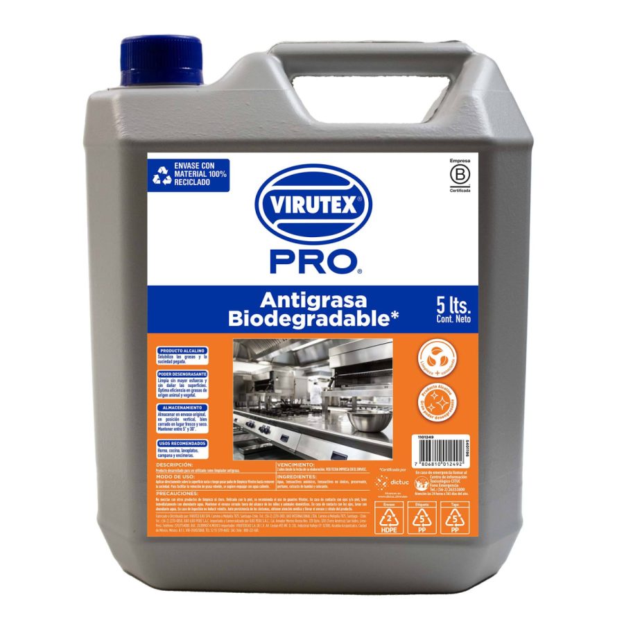 VIRUTEX - LIMPIADOR ANTIGRASA Biodegradable 5 LTS