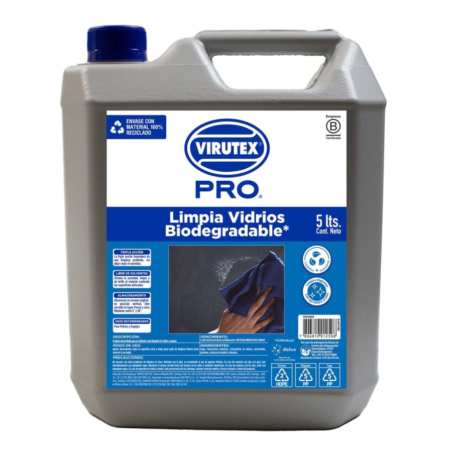 VIRUTEX - LIMPIADOR VIDRIOS Biodegradable 5LTS